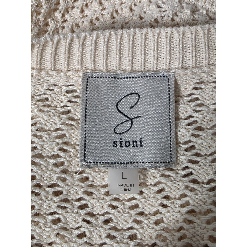 Sioni Womens‎ Size Large Peach Faux Pearl Beaded Sweater Cardigan Crochet - Picture 3 of 7